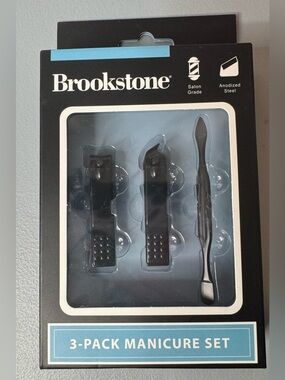 Brookstone Black 3-Pack Manicure Set stainless steel matte nail clippers scraper